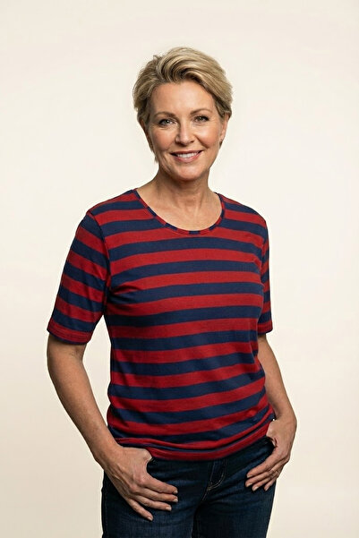 YXL COLLECTION Γυναικεία μπλούζα με κοντό μανίκι με ρίγες μεγάλου μεγέθους Ly...