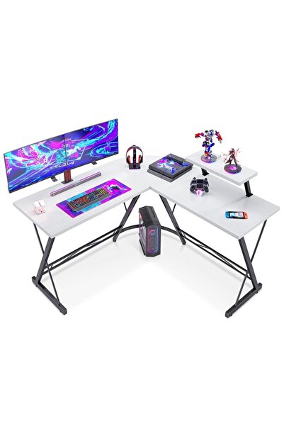 Bojasmiial طاولة زاوية كمبيوتر على شكل حرف L مع حامل شاشة كبير