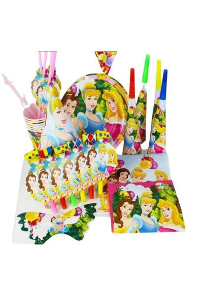 Remy Belle مجموعة أدوات مائدة للحفلات بطابع الأميرات الثلاث، مكونة من 180 قطعة، للاستخدام مرة واحدة، للبنات
