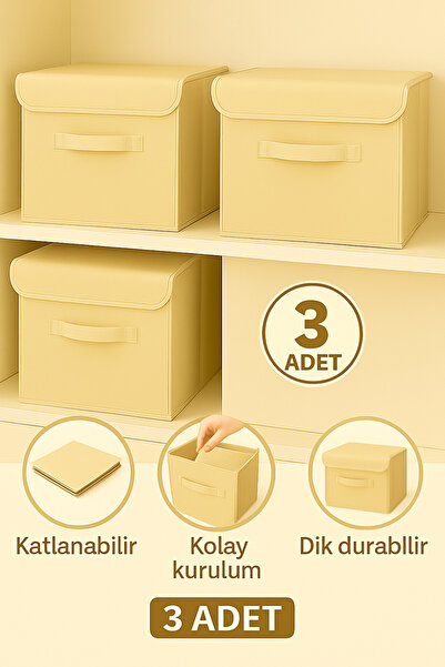 Spartek home textile 3 Adet-KAPAKLI Krem Dolap İçi Çamaşır Oyuncak Düzenleyic...