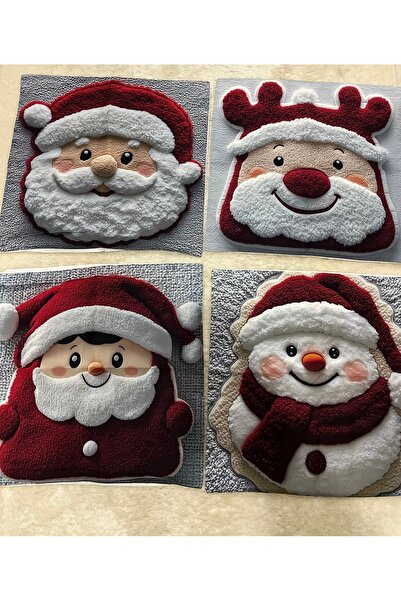 CN 4 Pieces, 2D Christmas Pillow Covers - 2D Flat Printed Christmas Characters Including Santa Claus, Reindeer, Snowman, Etc. No Embroidery