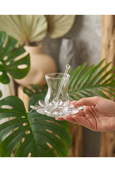 Elta Collection 18 Parça Kristal Çay Seti – Kristal Tabak ve Kaşıklı İnce Bel...