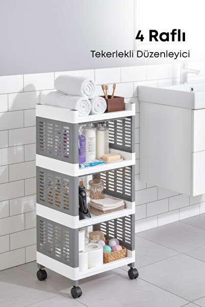 grimorlife 4 Raflı Banyo Düzenleyici Mutfak Rafı Banyo Dolabı Çok Amaçlı Plas...