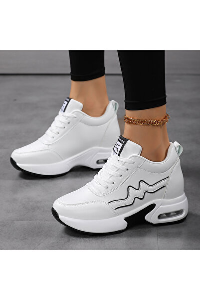 SOSENFER 跑步鞋女,舒适百搭厚底内增高女鞋,时尚防滑女鞋