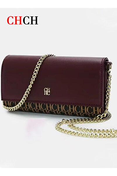 CHCHDIOSA Women's Luxury Shoulder Bag, Metal Chain Crossbody Bag, Classic Retro Burgundy Underarm Bag