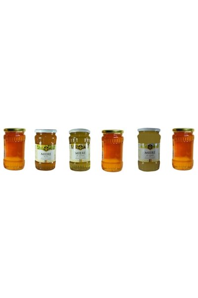 OEM Set de 6 borcane de miere: Salcâm, Polifloră, Munte, Rapiță, Tei, Primăva...