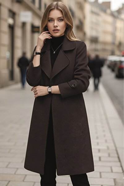 Toridas Kaşe Kadın Şık Yaka Kaban ve Kemer