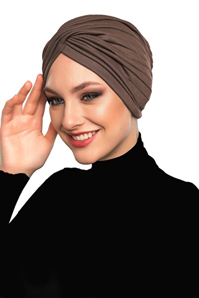 fidan bone Soft Cross W Milk Coffee Ready-To-Wear Turban Hijab Bonnet Suitable for Medical Use