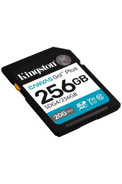 Kingston Κάρτα SD 256GB Canvas Go Plus, SDXC, 200MB/s, Κλάση 10, UHS-I U3, V30, Μαύρη