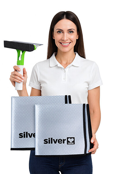 SİLVER HOME 2’li Extra Lüks Mikrofiber Cam Temizlik Bezi, 40x40 cm, İz Bırakmaz, Spreyli Cam Silme Aparat Hediye