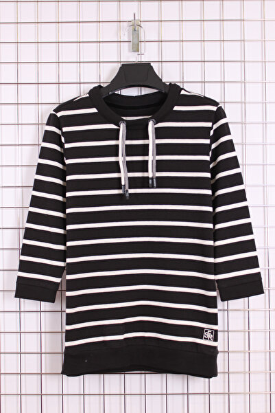 YXL COLLECTION Women's Plus Size Striped Collar Lace-Up Three Quarter Sleeve Transitional Blouse / Sweatshirt