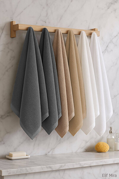 Elif Mira طقم مناشف حمام سوفت تاتش مكون من 6 قطع، 100% قطن، 50x90 سم