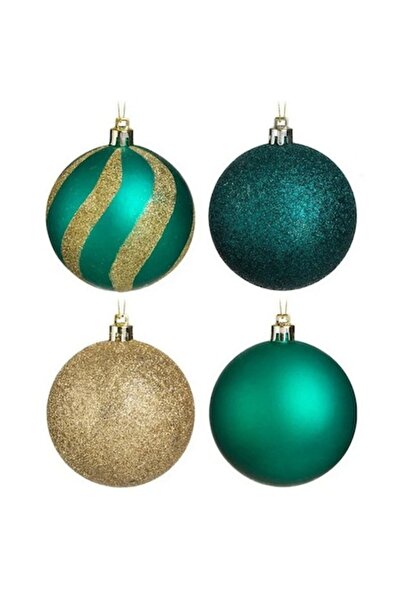 AB HOMES set de 12 globuri de Crăciun Ø8 cm, bej mat și șampanie cu sclipici