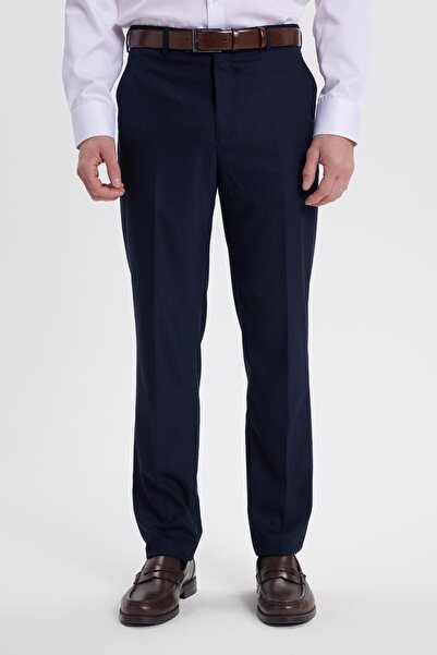 Tudors Men's Slim Fit Pointed Collar Striped Flap Pocket Navy Blue Suit