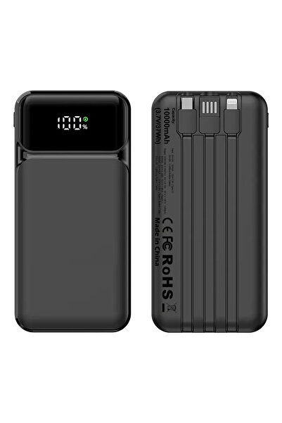 RONIC X External battery 10,000 mAh, RonicX, PD 22.5W, 3 cables USB-C, Lightning, USB-A, 3 ports, Black