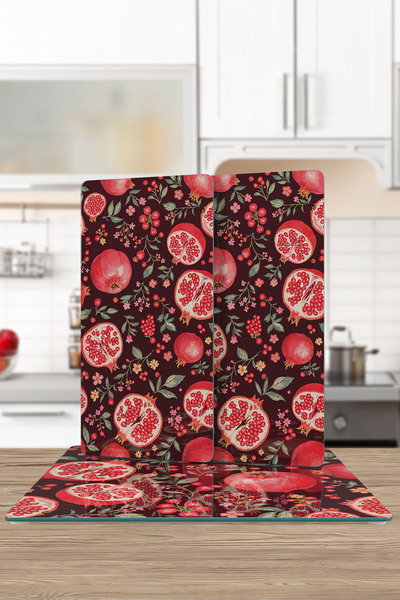 Decovetro Glass Presentation Serving Plate Set of 3 Square Pomegranate Patterned