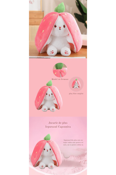 DrKala Plush Strawberry Bunny, 35 cm, Pink – Soft, Velvety