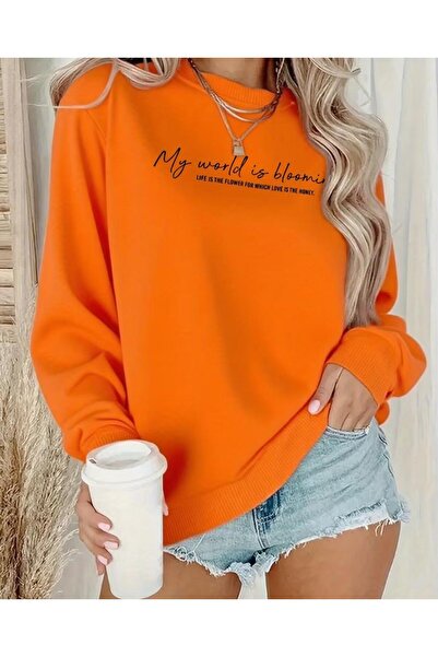 FAVORİST My World Is Blooming Printed Circular Neck Sweatshirt