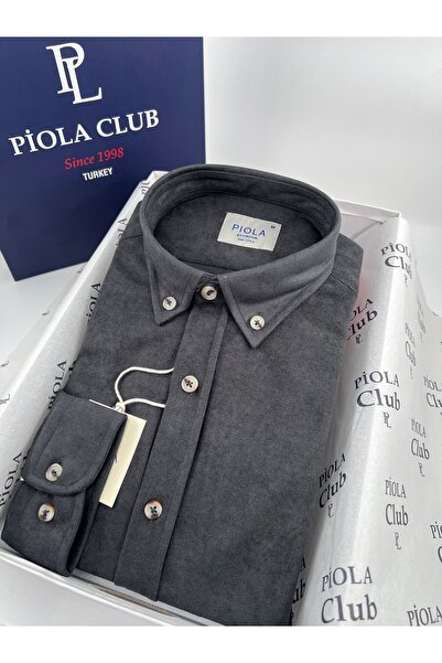 Piola Club Ανδρικό πουκάμισο χωρίς τσέπες Regular Fit Velvet (Ανθρακί)