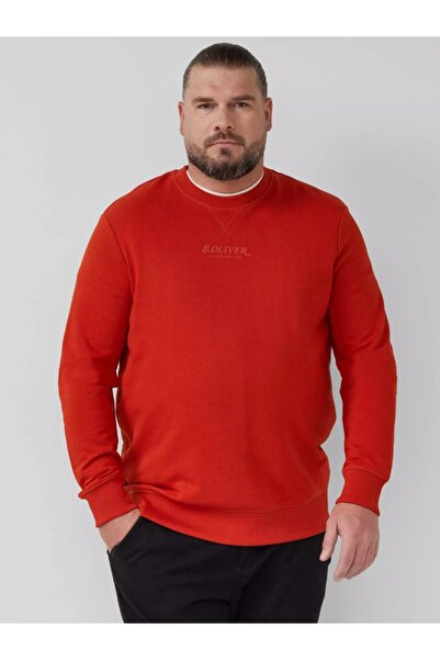 s.Oliver Big Sizes Men's big size blouse with neckline, logo, Regular Fit, Brick red