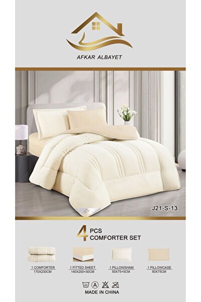 Afkar Albayet Single and a half bedsheet set, 4 pieces, plain microfiber