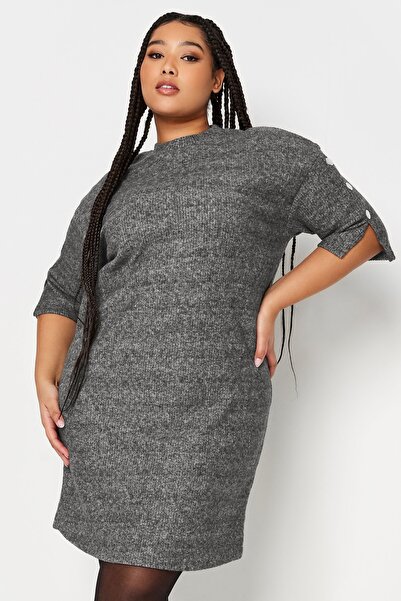 Stil Diva Plus Size Half Turtleneck Half Sleeve Corded Fabric Dress 302854