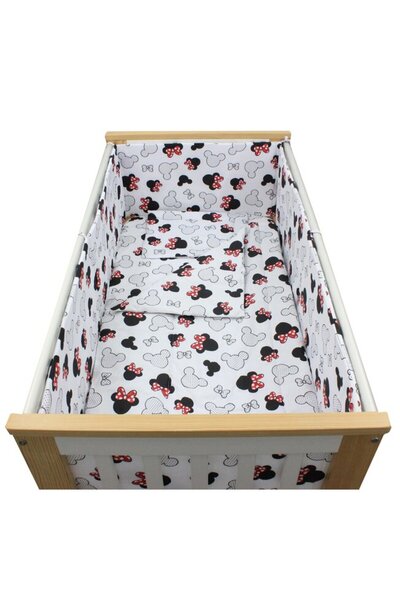 PRICHINDEL 5-piece Crib Bedding Set, Red Bows, Cotton, 120x60 cm, White