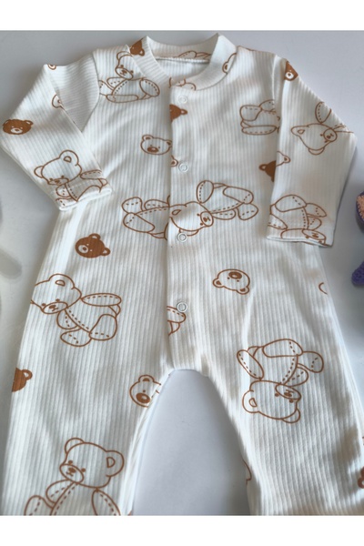 Şimo Butik Baby Romper 0-9 Months Comfortable Breathable Snap Fasteners 100% Pure Cotton Soft Anti-Allergic Bear Pattern