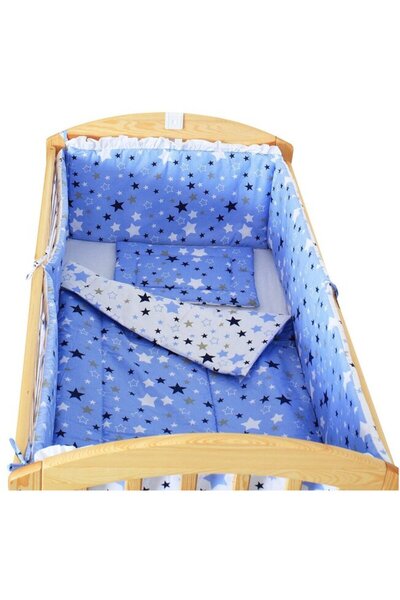 PRICHINDEL Set de lenjerie de pat, 5 piese, reversibil, stele albastre, 140 x...