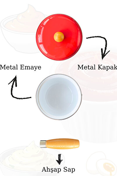 Penthouse 17 cm Enamel Sauce Bowl with Metal Red Lid - Wooden Handle