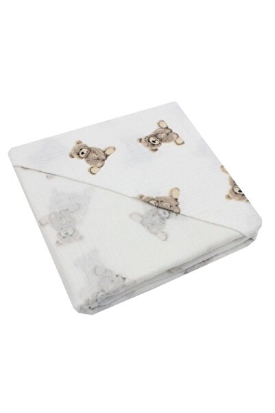 PRICHINDEL Muslin Hooded Towel 'Martinel the Little Bear', White, 80 x 100 cm