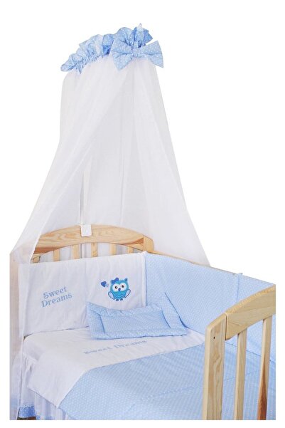 PRICHINDEL Copertină pentru pătuț, albastră cu buline albe, 300 x 160 cm