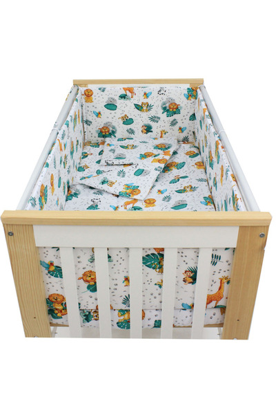 PRICHINDEL Set de lenjerie de pat 5 piese, bumbac, animale din junglă, 120x60...