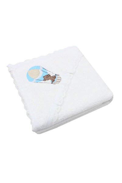 PRICHINDEL Prosop cu glugă , ursuleț de pluș în balon, bumbac, alb, 80 x 100 cm