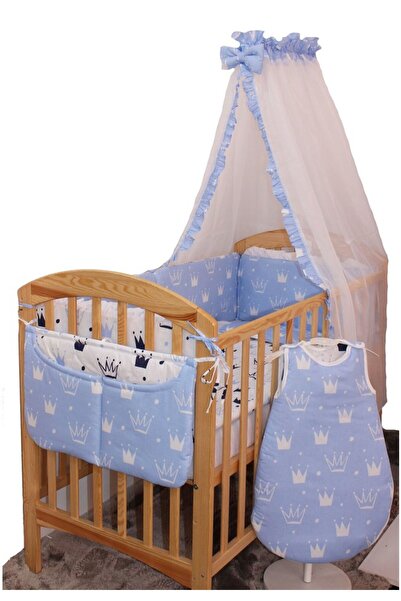 PRICHINDEL Set de lenjerie de pat cu baldachin, 8 piese, albastru Prince, 120...