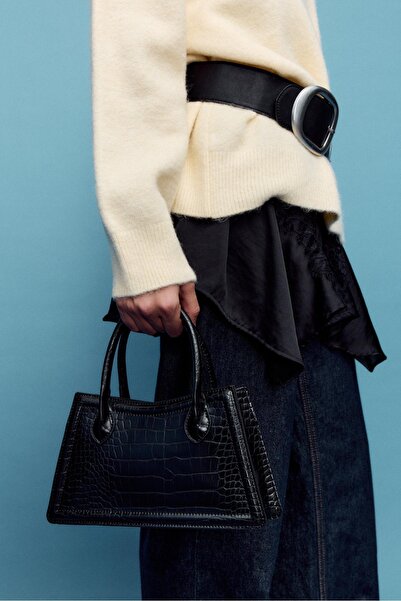 Stradivarius Timsah deseni görünümlü trapez çapraz askılı çanta