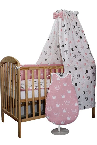 PRICHINDEL Set de lenjerie de pat cu baldachin, 7 piese, roz prințesă, 120 x ...