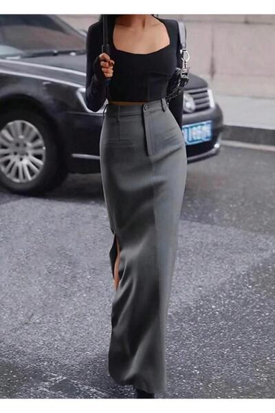 MEGOMEL High Waist Slit Long Skirt