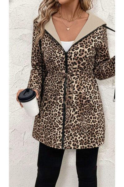 Kanonik Education Women's Long Sleeve Hooded Double-Sided Pocket Lace-Up Zippered Viscose Two Thread Jacket