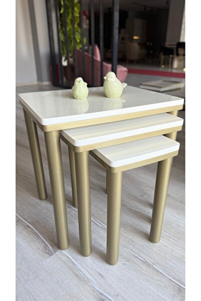 AKSET 3LÜ KREM BOHEM ZİGON SEHPA BRONZ