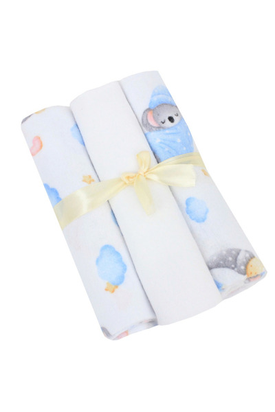 PRICHINDEL Set of 3 cotton diapers, Koala Bear, white with blue, 80 x 70 cm