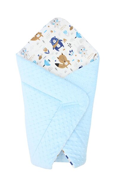 PRICHINDEL Pătură marsupiu, Minky albastru, ursuleț de pluș cu eșarfă