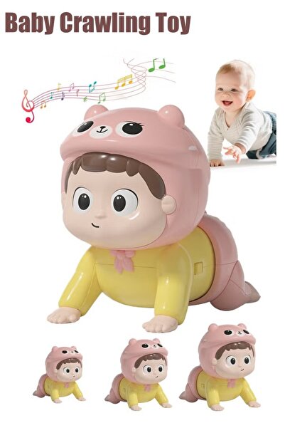 Generic Baby Crawling Toy Electric Infant Tummy Time Toy with Music Early Educational Toy Pink