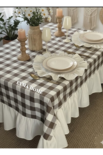 eyma home Cotton Linen Pitikare Ruffled Tablecloth (Has Stain-Resistant Properties)