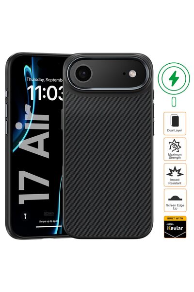Gekko Mobile Кейс Armor за iPhone 17 Air, с MagSafe, Kevlar - Carbon Fiber, м...