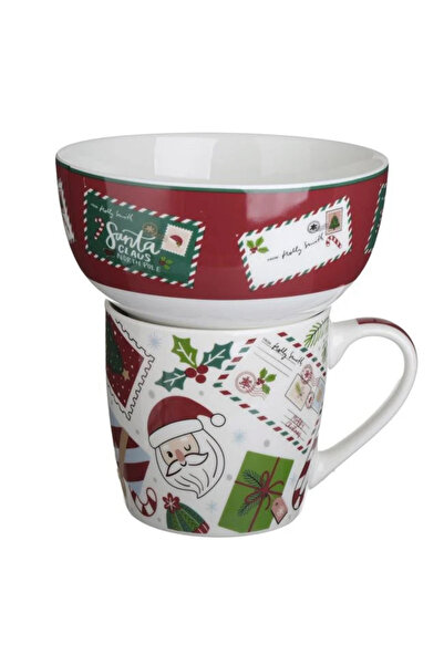 takı tutkum Burgundy Patterned Letter to Santa Claus Mug & Bowl Set 13cm
