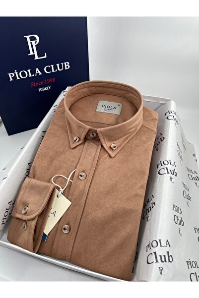 Piola Club Ανδρικό πουκάμισο χωρίς τσέπες Regular Fit Velvet (Σκούρο Μπεζ)