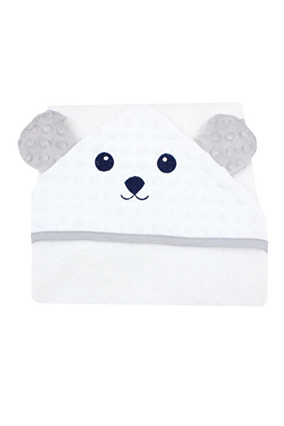 PRICHINDEL Prosop cu glugă , bumbac, alb, gri teddy, 80 x 100 cm