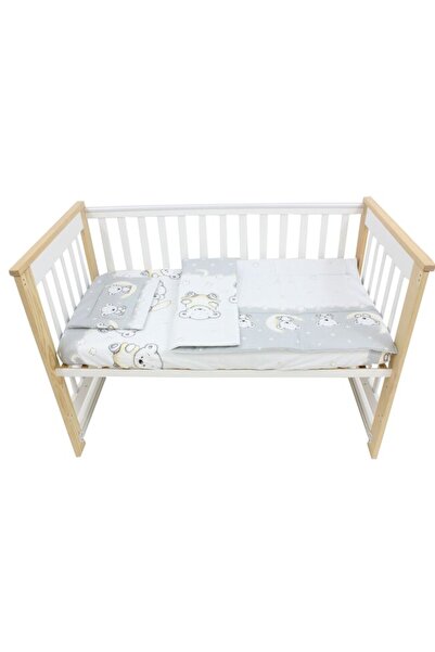 PRICHINDEL Set de lenjerie de pat pentru bebeluși, 3 piese, Gray Bear Row, 12...