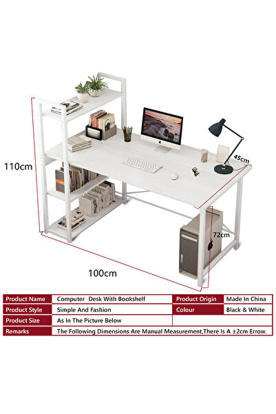 Bojasmiial 4-Tier Storage Shelf Office Desk Table Room-Saving Study Writing Table Workstation ,110*45*73cm